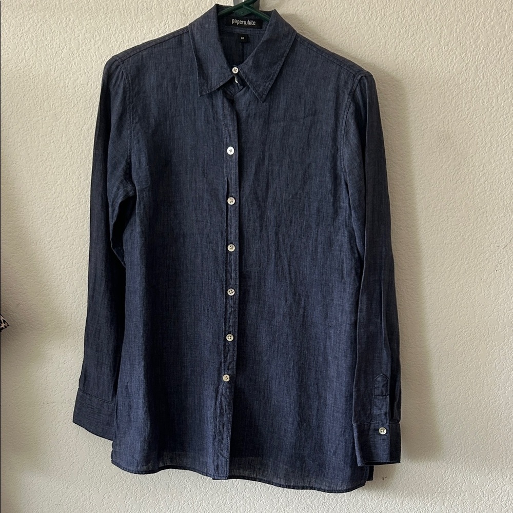 Paperwhite Women's Linen Button Down Shirt Side Slits size 4 - Picture 2 of 6